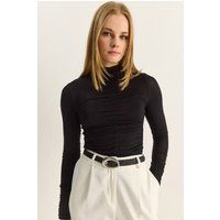 Drapierte Jersey-Bluse mit Halb-Stehkragen