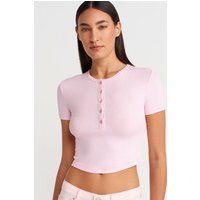 Geripptes Henley-Crop-Top