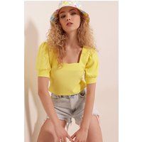 Bluse mit Karree-Ausschnitt und Puffärmeln