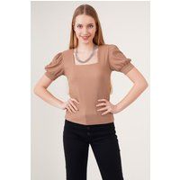 Bluse mit Carré-Ausschnitt und Puffärmeln