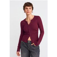 Enganliegendes Rippstrick-Top mit Knopfleiste