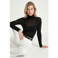 Transparente Rippstrick-Rollkragenbluse