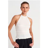 Strukturierte Strickbluse mit Halterneck