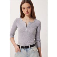 Geripptes Henley-Langarmoberteil