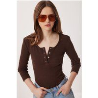 Geripptes Henley-Langarmshirt