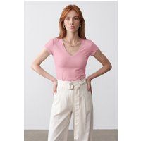 Körpernahes V-Neck Jersey Shirt