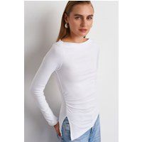 Langarmshirt mit U-Boot-Ausschnitt und Raffung