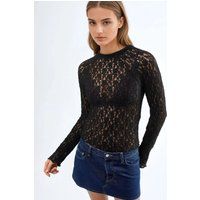 Schmale Bluse mit floraler Spitze