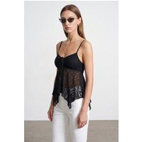 Camisole-Bluse mit Spitzenbesatz und Bindeband