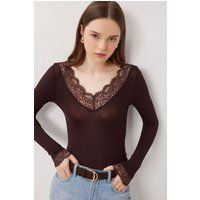 Slim Fit Bluse mit Spitzenbesatz