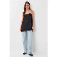Satin-Top mit Spitzenbesatz