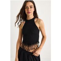 Strukturiertes Halter-Crop-Top mit Fransen