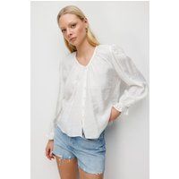 Strukturierte Knopf-Bluse mit Rundhalsausschnitt
