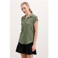Strukturierte Polo-Bluse mit Flügelärmeln