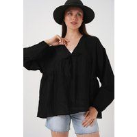 Strukturierte Seersucker-Bluse mit Schleife