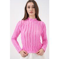 Strukturierte Slim-Fit Halbhochkragenbluse