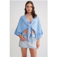Strukturierte Musselin-Bolero-Bluse mit Bindeband