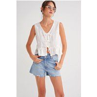 Kurze V-Ausschnitt-Bluse mit Schleifen