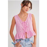 Strukturierte Crop-Bluse mit Bindeschleifen