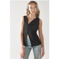 Asymmetrisches Ripp-Top mit Knopfleiste