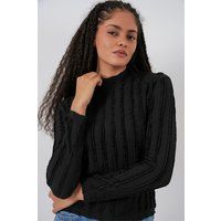 Strukturiertes Slim-Fit Stehkragen-Oberteil