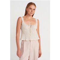 Gesmoktes Crop-Top aus Leinenmix