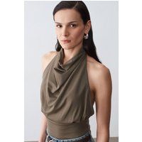 Drapiertes Neckholder-Top mit Wasserfall-Ausschnitt