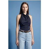 Drapierte Halter-Bluse mit Schalkragen