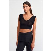 Strukturierter Strick-Crop-Top mit Rüschen