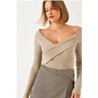 Schulterfreie gerippte Wickelbluse