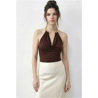 Halter-Oberteil mit Wasserfallkragen und Metalldetail