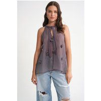 Romantische Halter-Bluse mit Applikationen