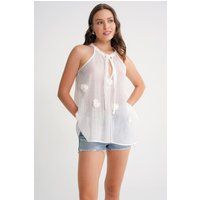Transparentes Halterneck-Top mit 3D-Blumen