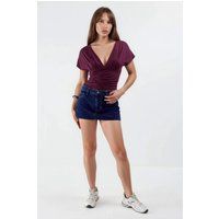 Jersey-Bluse mit tiefem V-Ausschnitt