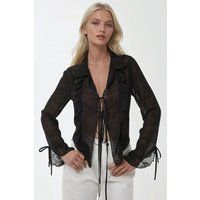 Transparente Rüschenbluse mit Bindeband