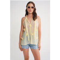 Transparente Schluppenbluse mit 3D-Blumen