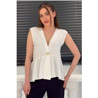 Ärmellose Schößchen-Bluse mit V-Ausschnitt