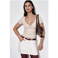 Geripptes Henley-Shirt mit V-Ausschnitt