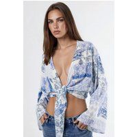 Paisley-Print Crop-Bluse zum Binden