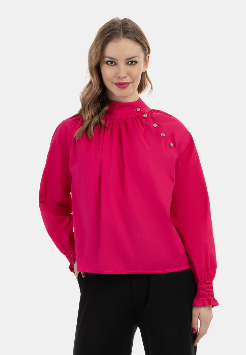 Elegante Baumwollbluse mit Strassknöpfen