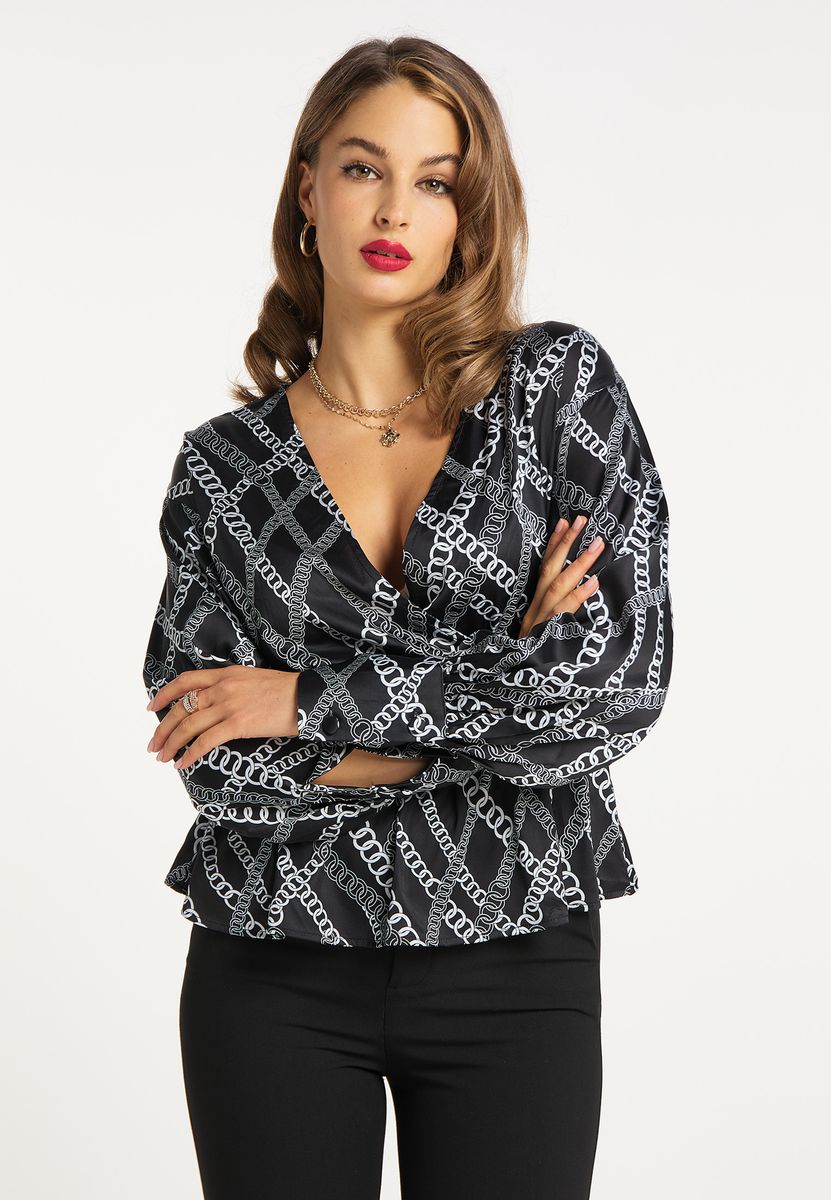 Bluse mit Kettenprint und Schößchen
