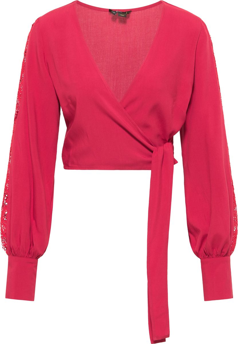 Wickelbluse mit Spitzenbesatz und Manschetten