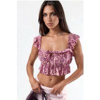 Geblümtes Crop-Top mit Rüschen