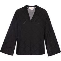 Geometrische Lochstickerei-Bluse mit Glockenärmeln
