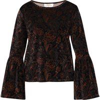 Samtbluse mit Paisleymuster und Trompetenärmeln