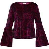 Samtbluse mit Paisleymuster und Trompetenärmeln