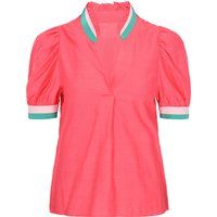 Bluse mit Puffärmeln und Kontrastbesatz