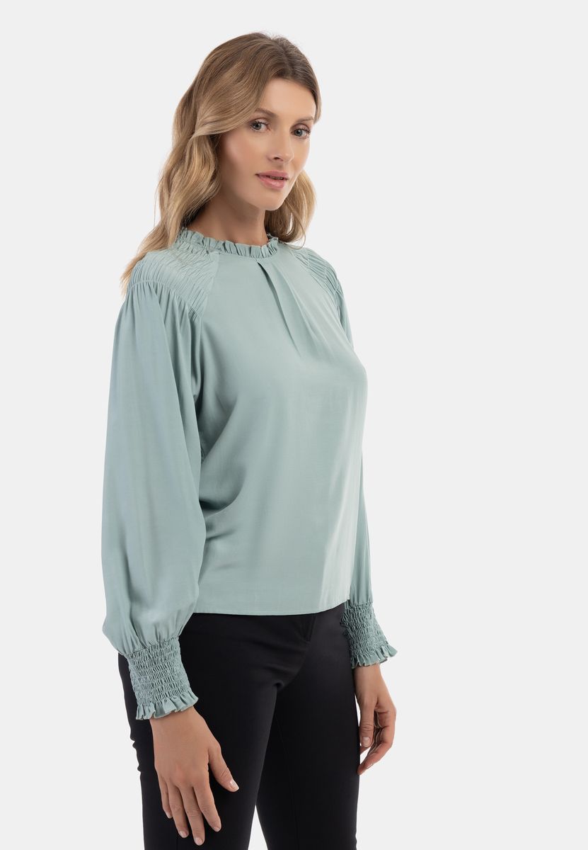 Smok-Detail Bluse mit Rüschenkragen