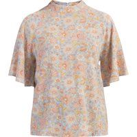 Florale Stehkragenbluse mit Flatterärmeln