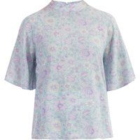 Pastellfarbene Blumenbluse mit Stehkragen